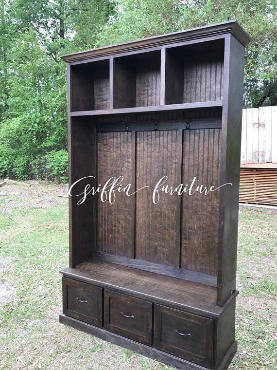 Georgia Entryway Hall Tree with Storage | 3-section Custom Mudroom Bench | Shoe Cabinet & Coat Rack | Griffin Furniture