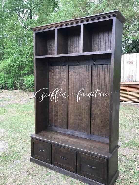 Georgia Entryway Hall Tree with Shoe Cabinet & Coat Hooks | Handcrafted Custom Mudroom Bench