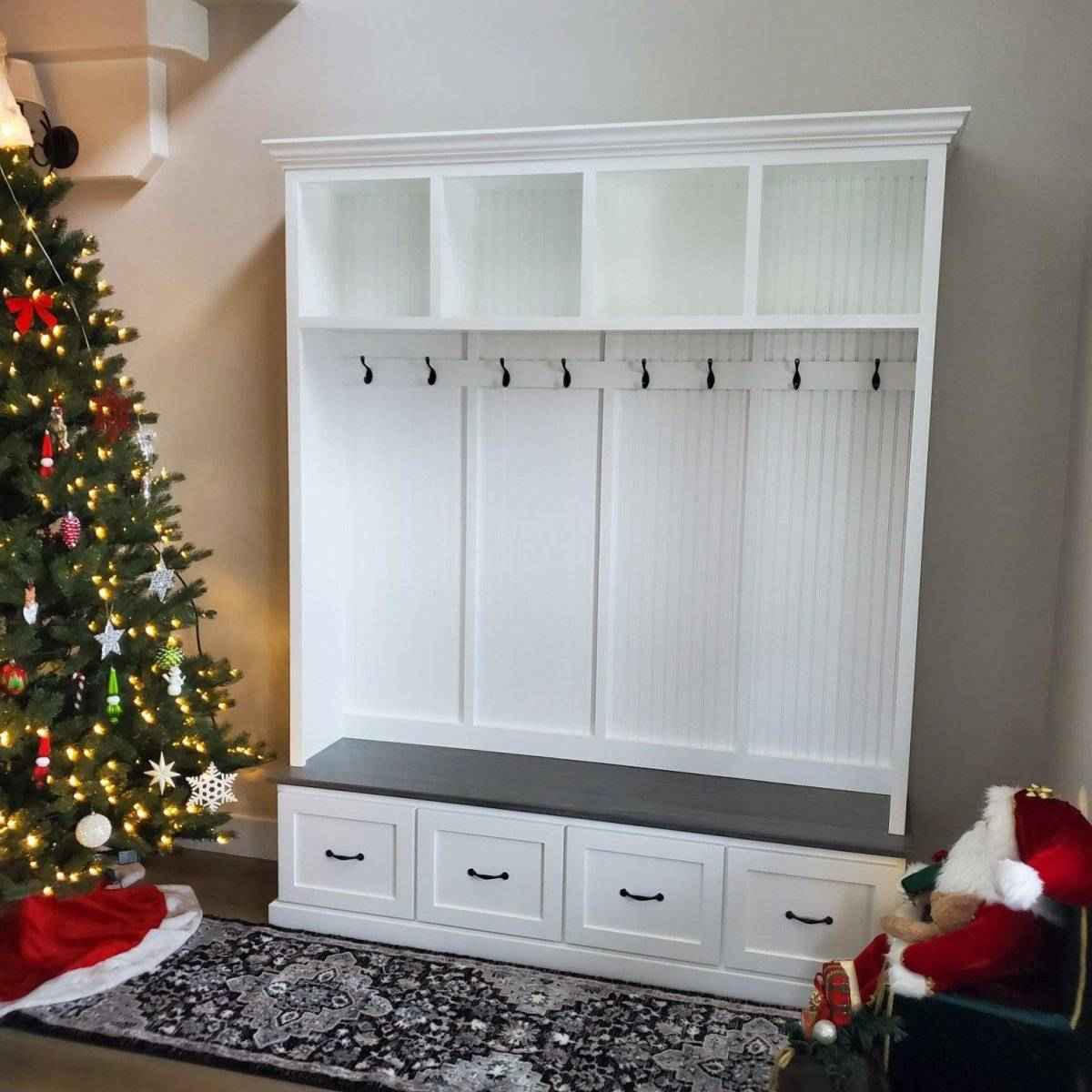 Georgia 4-Section Hall Tree with Bench, Shoe Cubbies & Coat Hooks | Handcrafted Wood Mudroom Furniture