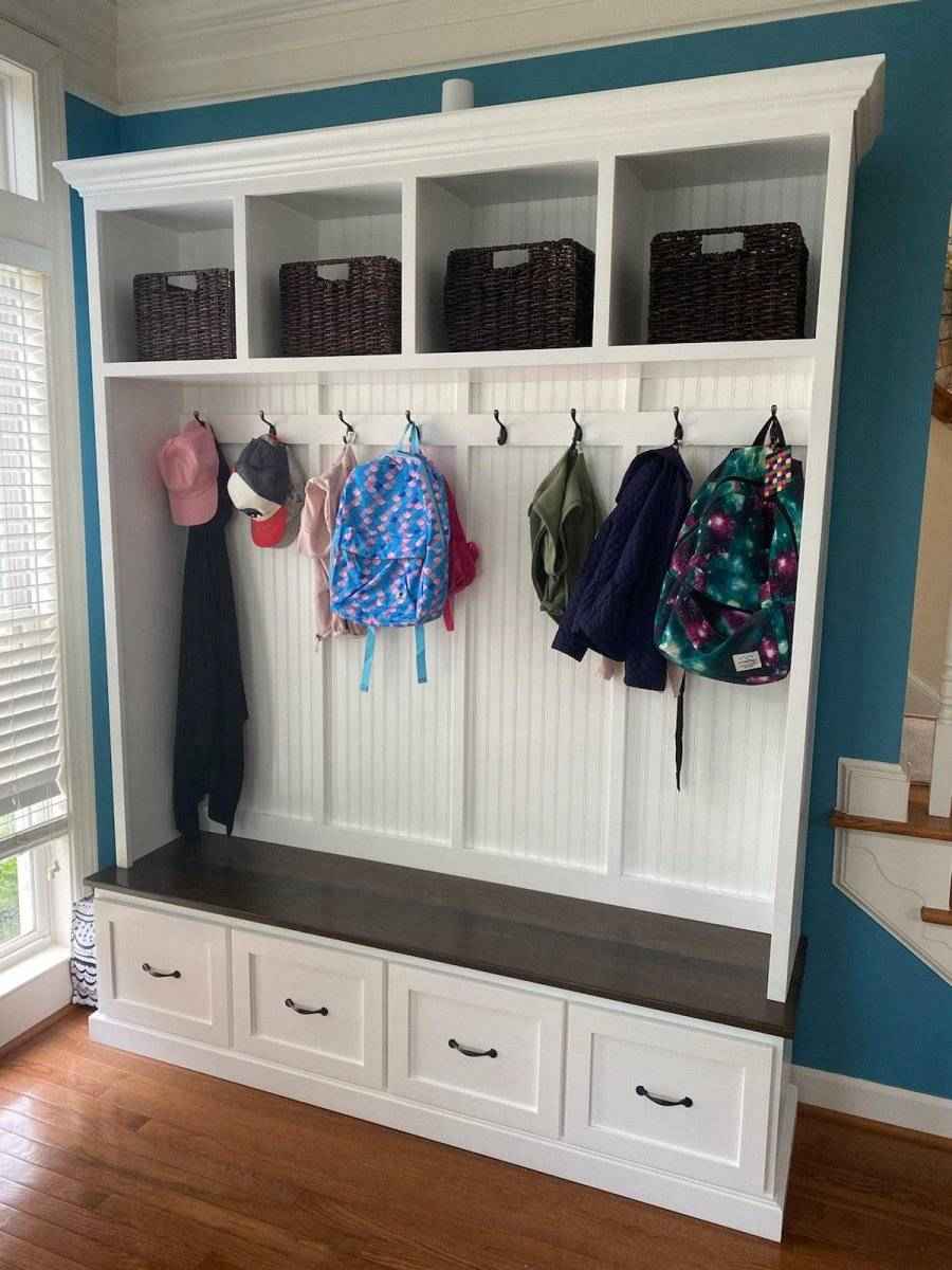 Georgia 4-Section Hall Tree with Bench, Shoe Cubbies & Coat Hooks | Handcrafted Wood Mudroom Furniture