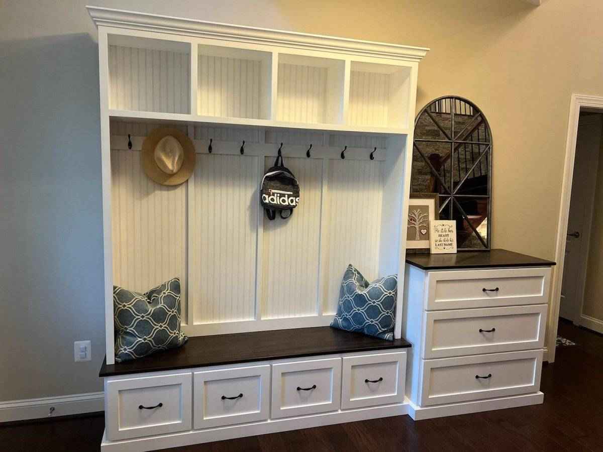 Georgia 4-Section Hall Tree with Bench, Shoe Cubbies & Coat Hooks | Handcrafted Wood Mudroom Furniture