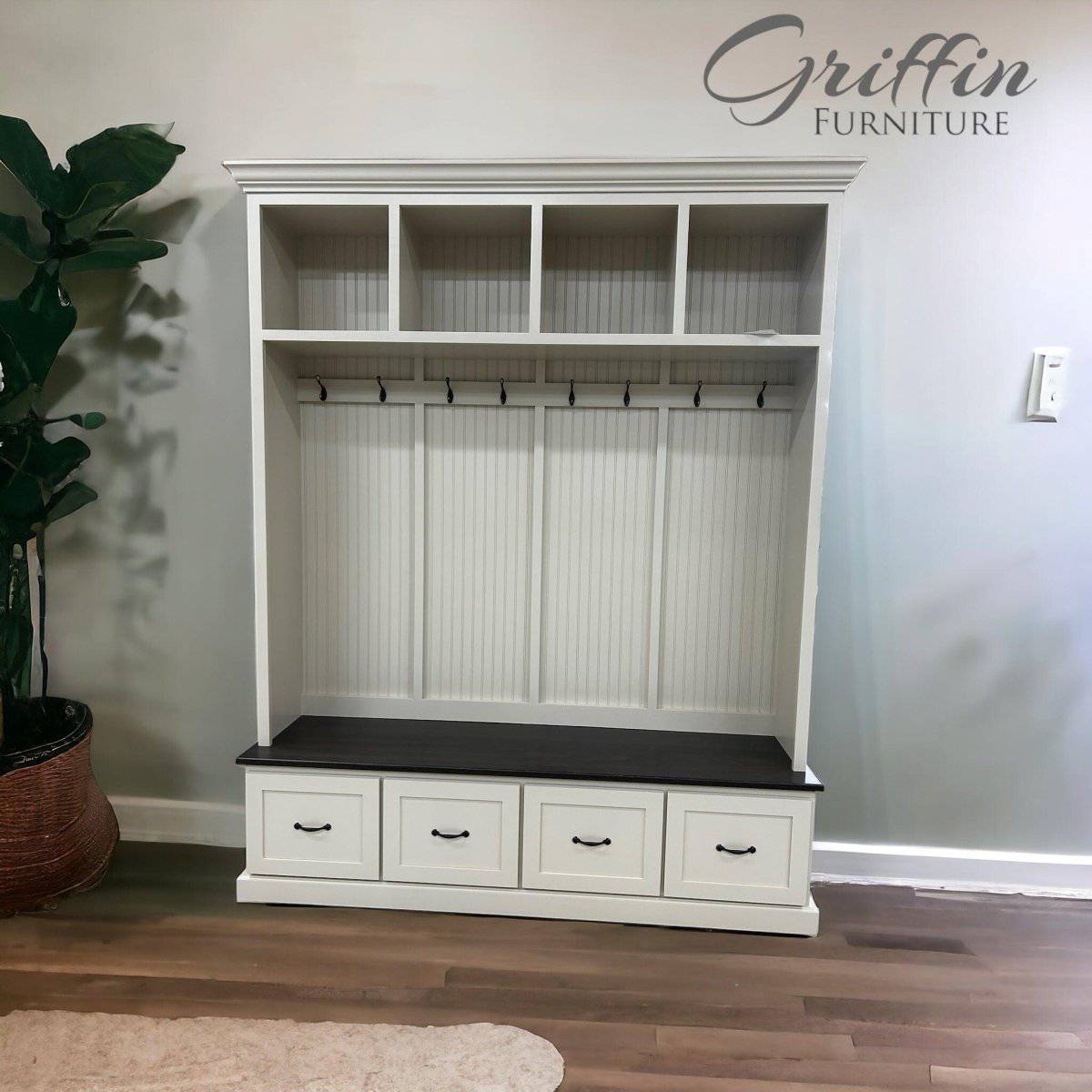 Georgia Hall Tree | Entryway Bench with Shoe Storage | Wall Mount Coat Rack | Mudroom Furniture | Storage Bench (4 section).
