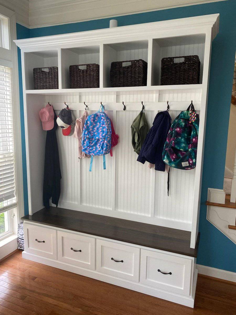 Georgia Hall Tree | Entryway Bench with Shoe Storage | Wall Mount Coat Rack | Mudroom Furniture | Storage Bench (4 section).