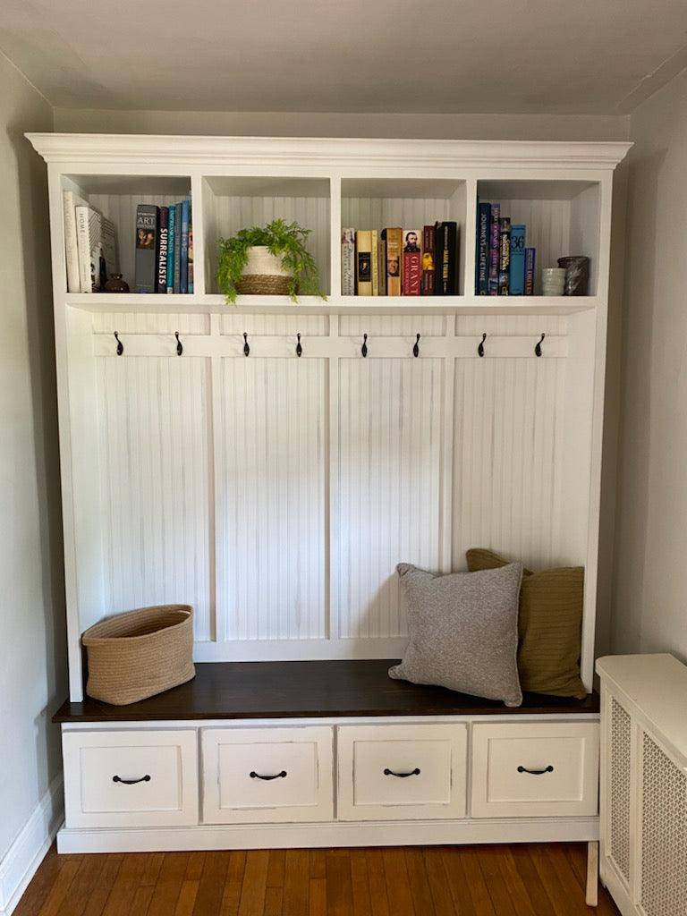 Georgia Hall Tree | Entryway Bench with Shoe Storage | Wall Mount Coat Rack | Mudroom Furniture | Storage Bench (4 section).