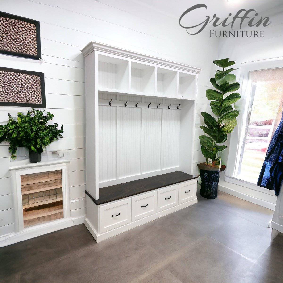 Georgia Hall Tree | Entryway Bench with Shoe Storage | Wall Mount Coat Rack | Mudroom Furniture | Storage Bench (4 section).