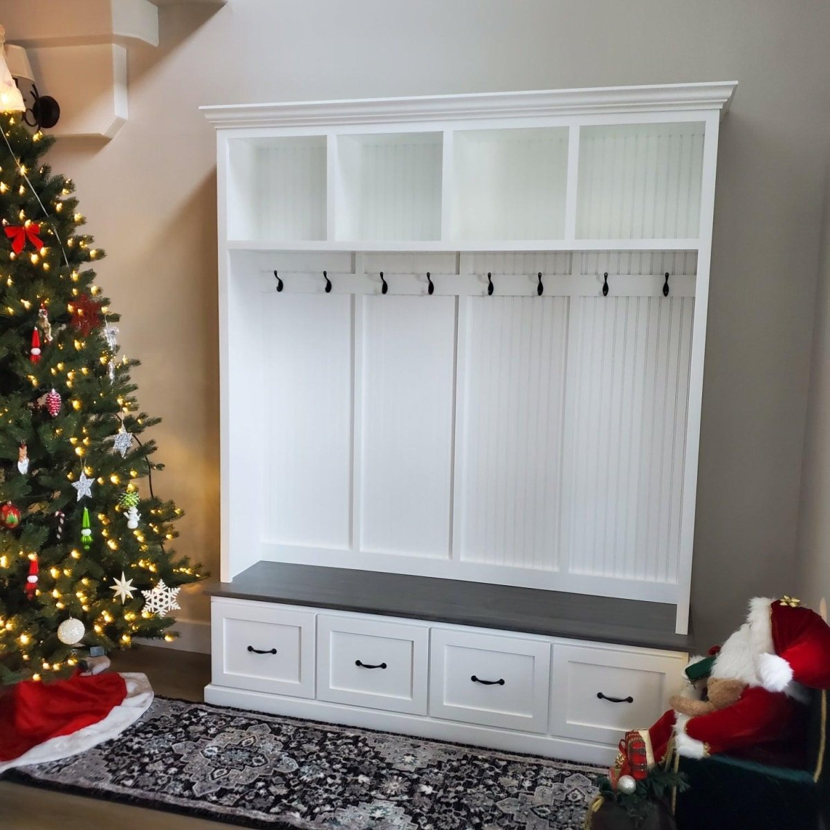 GEORGIA Hall Tree with Shoe Storage: Entryway Bench & Coat Rack for Mudroom Organization (4 section).