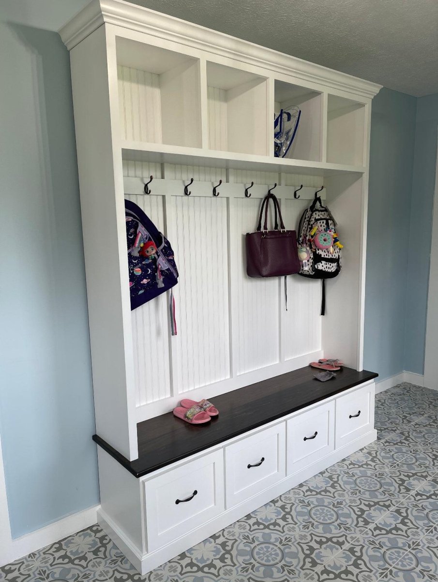 GEORGIA Hall Tree with Shoe Storage: Entryway Bench & Coat Rack for Mudroom Organization (4 section).