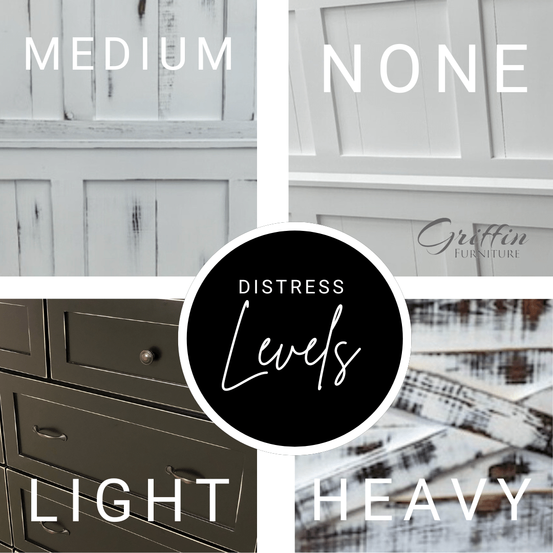 Distressed Finishes for your Farmhouse furniture including bed frames, hall tree, or dressers!