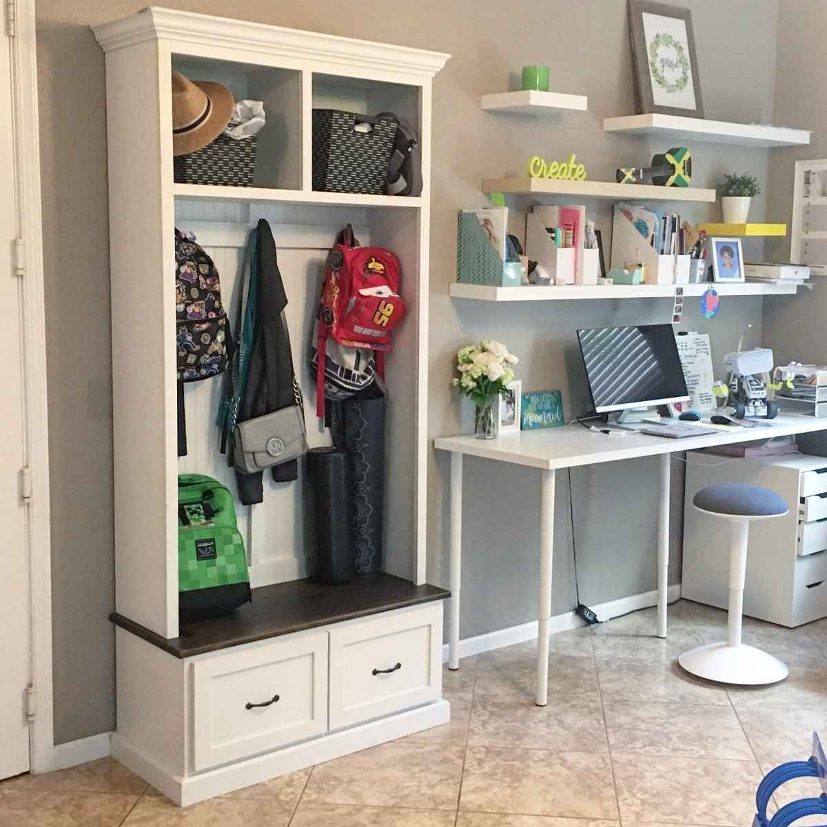 Georgia 2-Section Hall Tree with Shoe Drawers & Coat Hooks | Handcrafted Wood Entryway Bench