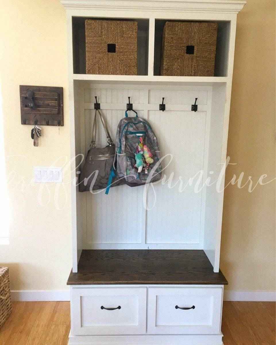 Georgia 2-Section Mudroom Bench with Shoe Drawers & Coat Hooks | Handcrafted Wood Hall Tree