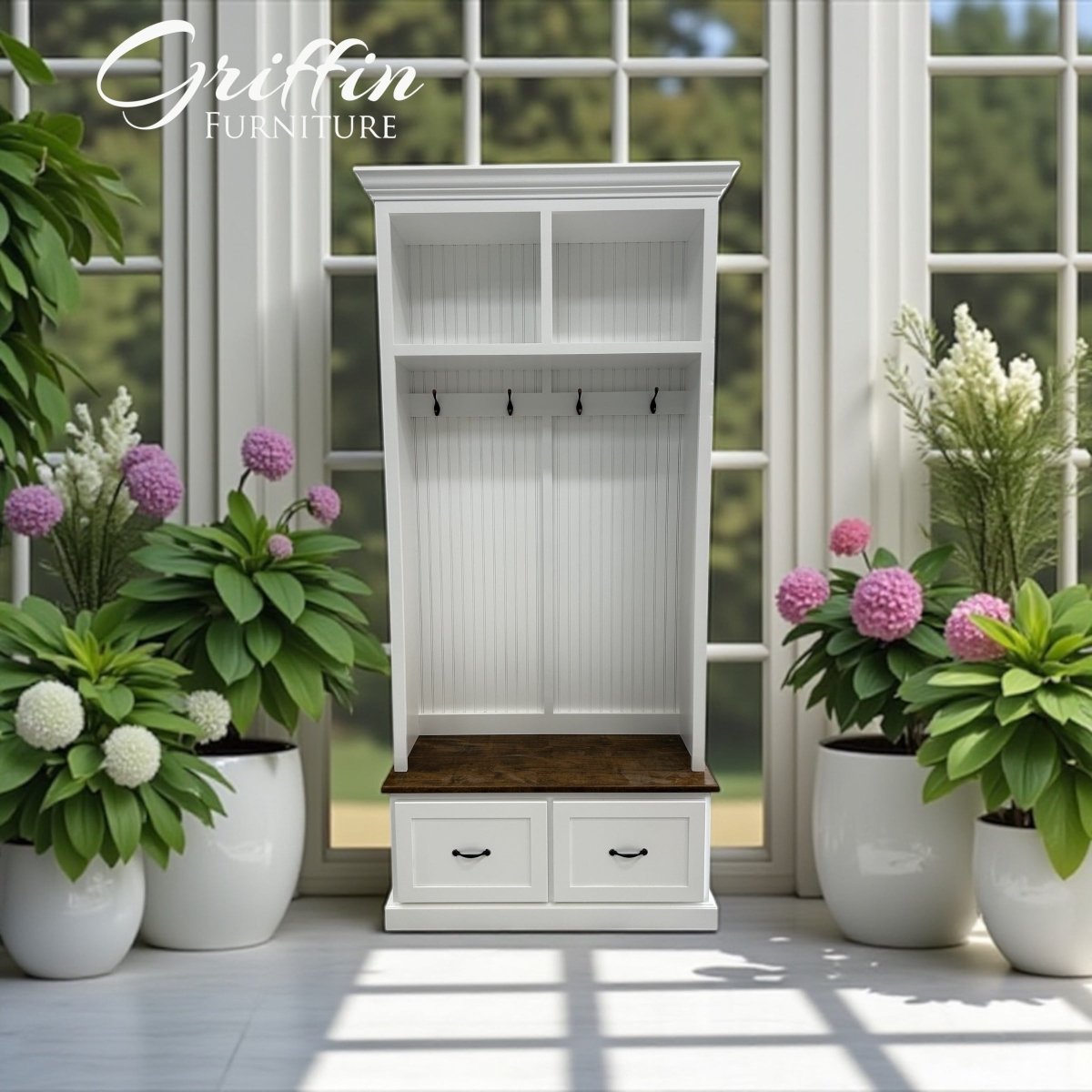 Georgia Mudroom Bench with Shoe Storage | 2-Section Hall Tree Coat Rack | Entryway Organizer Cabinet | Mudroom Furniture