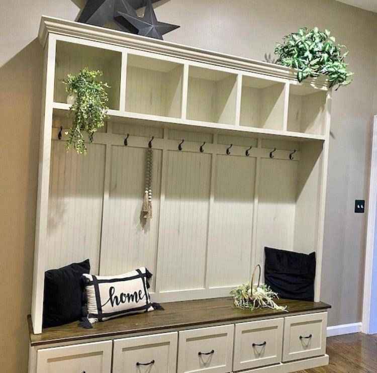 Georgia 5-Section Hall Tree with Bench, Drawers & Coat Hooks | Handcrafted Wood Mudroom Furniture