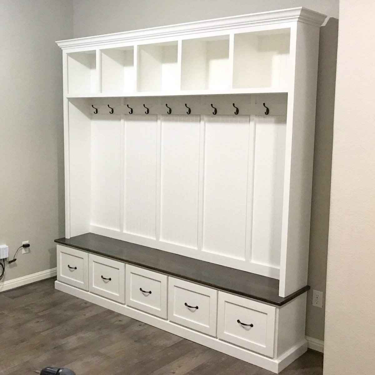 Georgia 5-Section Hall Tree with Bench, Drawers & Coat Hooks | Handcrafted Wood Mudroom Furniture