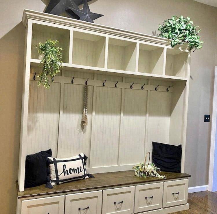 Georgia Wall Coat Rack | Hall Tree Bench with Drawers | Mudroom Furniture | Shoe Storage (5 section).