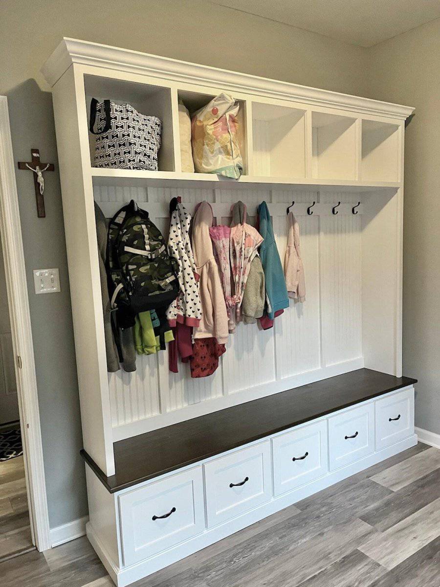Georgia Wall Coat Rack | Hall Tree Bench with Drawers | Mudroom Furniture | Shoe Storage (5 section).