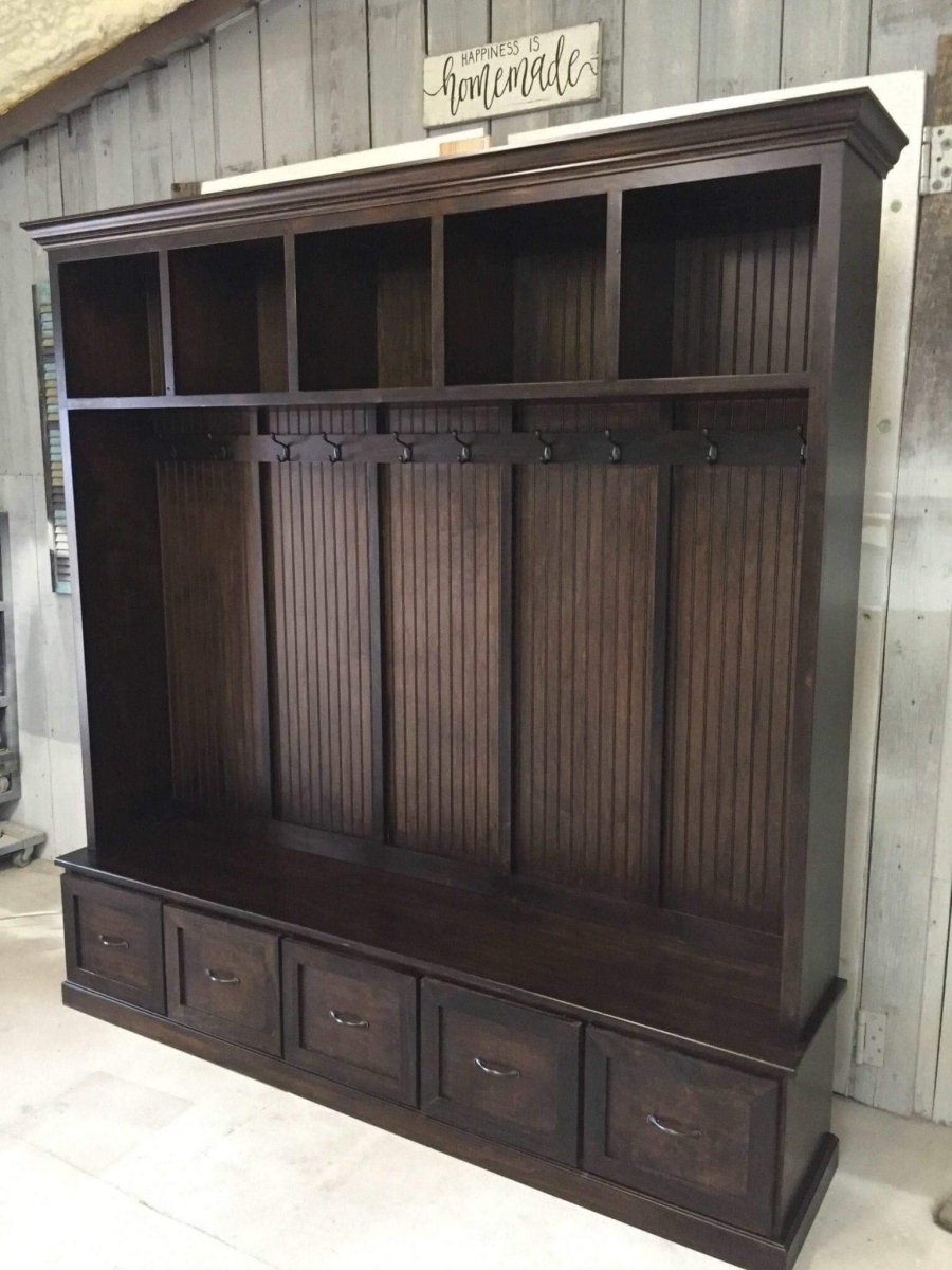 Georgia Wall Coat Rack | Hall Tree Bench with Drawers | Mudroom Furniture | Shoe Storage (5 section).