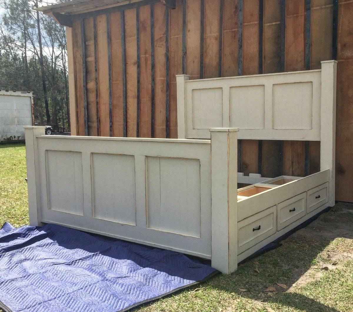 Griffin Wood Bed Frame with Storage Drawers | Handcrafted King & Queen Sizes | Farmhouse Bedroom Furniture