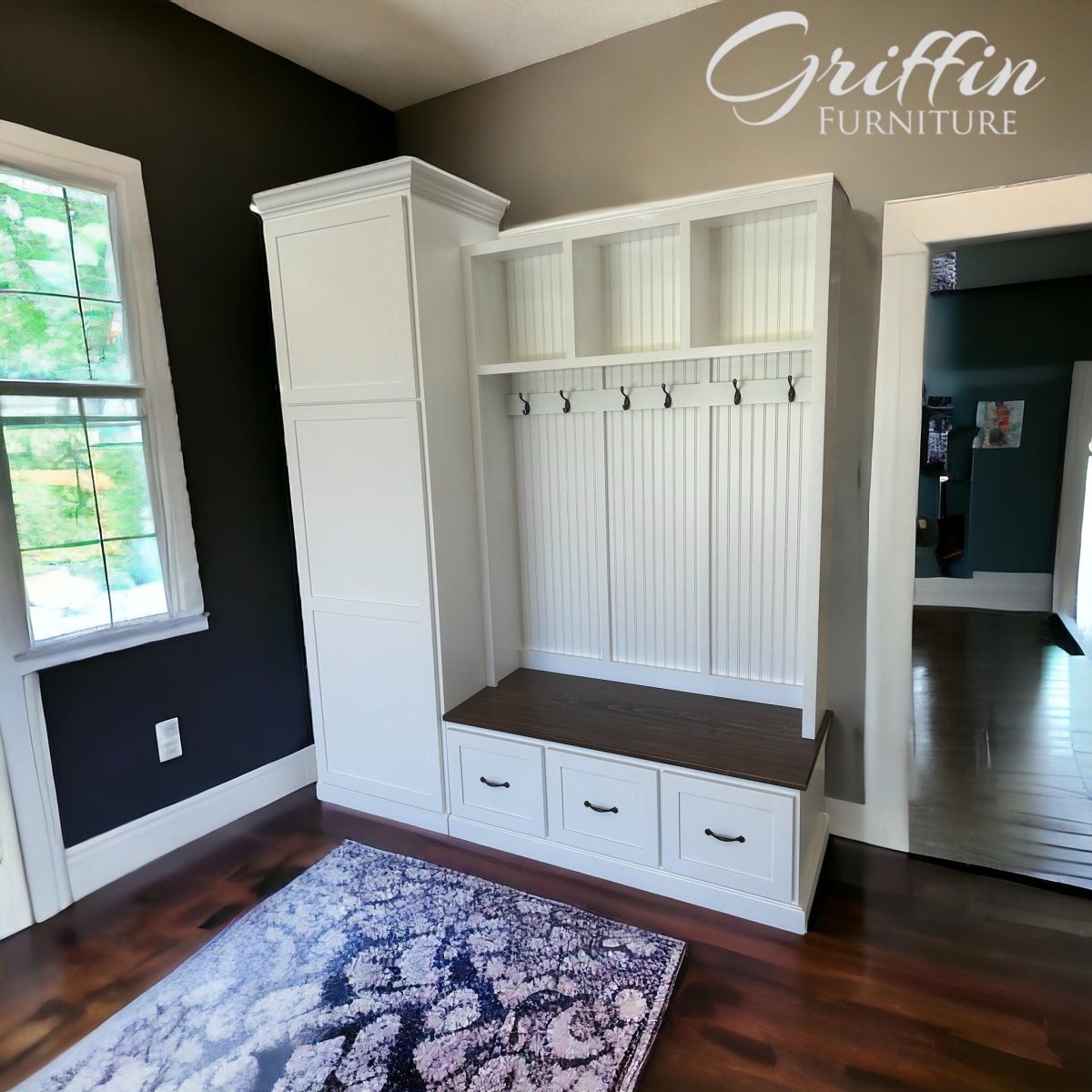 Holbrook entryway storage bench | Mudroom storage bench (3-section).
