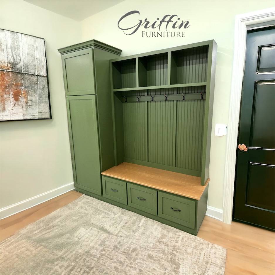 Holbrook Entryway Bench with Shoe Storage | Solid Wood Mudroom Organizer | Hall Tree Style Mud Bench (3-section)