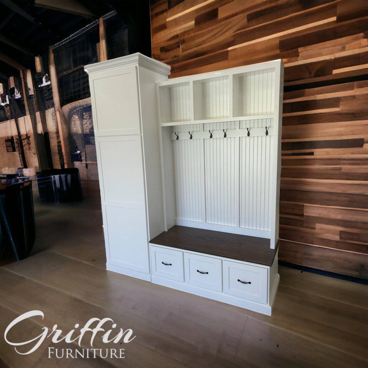 Holbrook entryway storage bench | Mudroom storage bench (3-section).