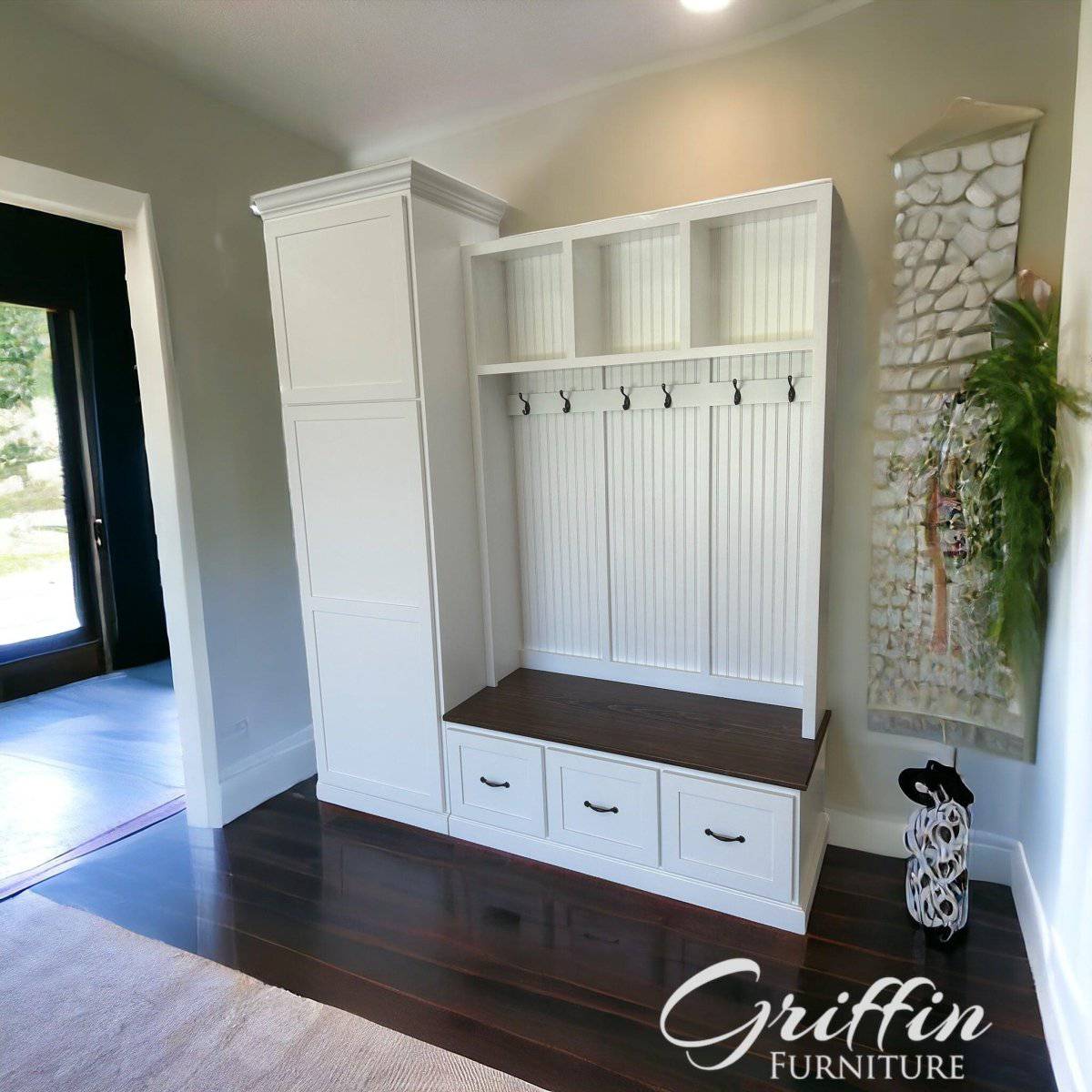 Holbrook entryway storage bench | Mudroom storage bench (3-section).