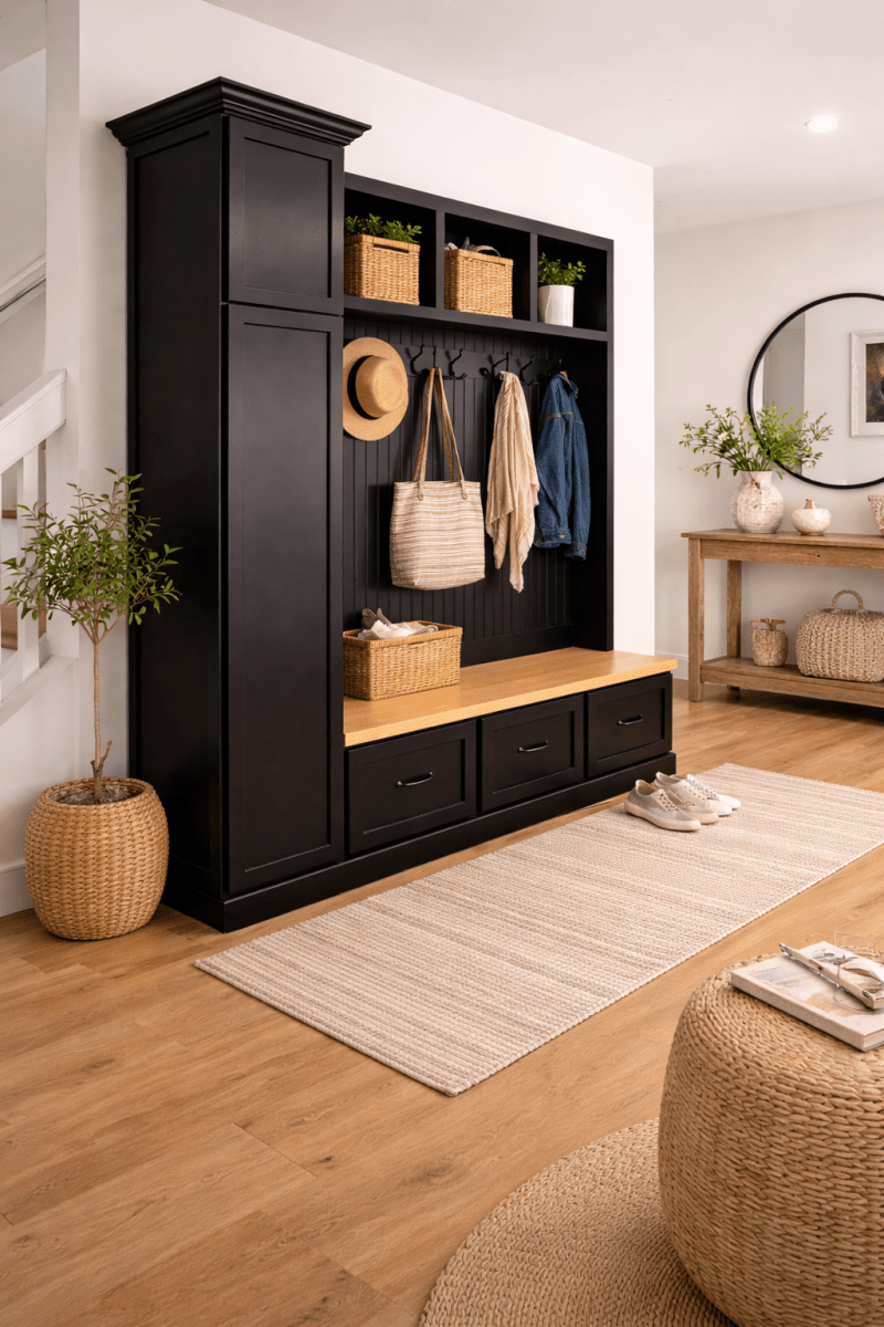 Holbrook Entryway Bench with Shoe Storage | Wood Mudroom Organizer | Hall Tree Style Mud Bench (3-section)