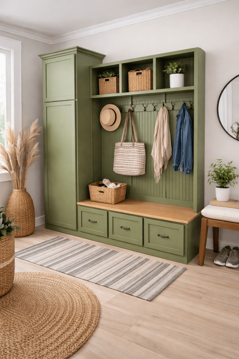 Holbrook Entryway Bench with Shoe Storage | Wood Mudroom Organizer | Hall Tree Style Mud Bench (3-section)