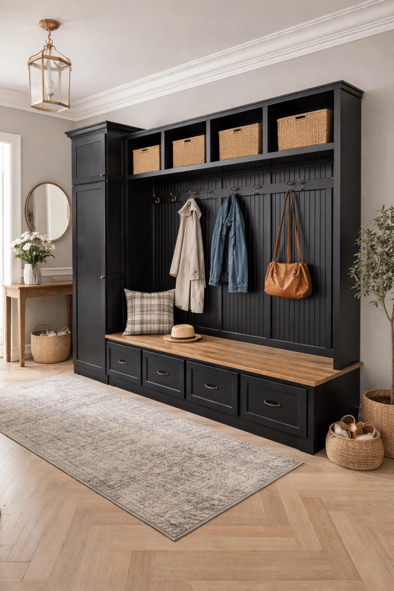 Holbrook Standing Coat Rack | Entryway Shoe Storage Bench | Hall Tree | Shoe Storage | Mudroom Locker (4-section)