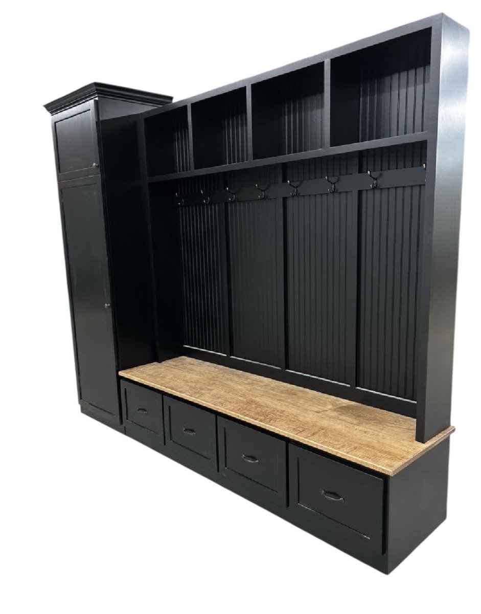 Holbrook 4-Section Mudroom Locker with Bench, Cubbies & Coat Hooks | Handcrafted Wood Hall Tree