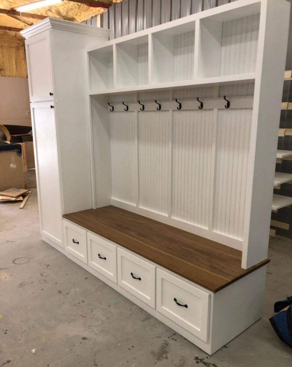 Holbrook Standing Coat Rack | Entryway Shoe Storage Bench | Hall Tree | Shoe Storage | Mudroom Locker (4-section).