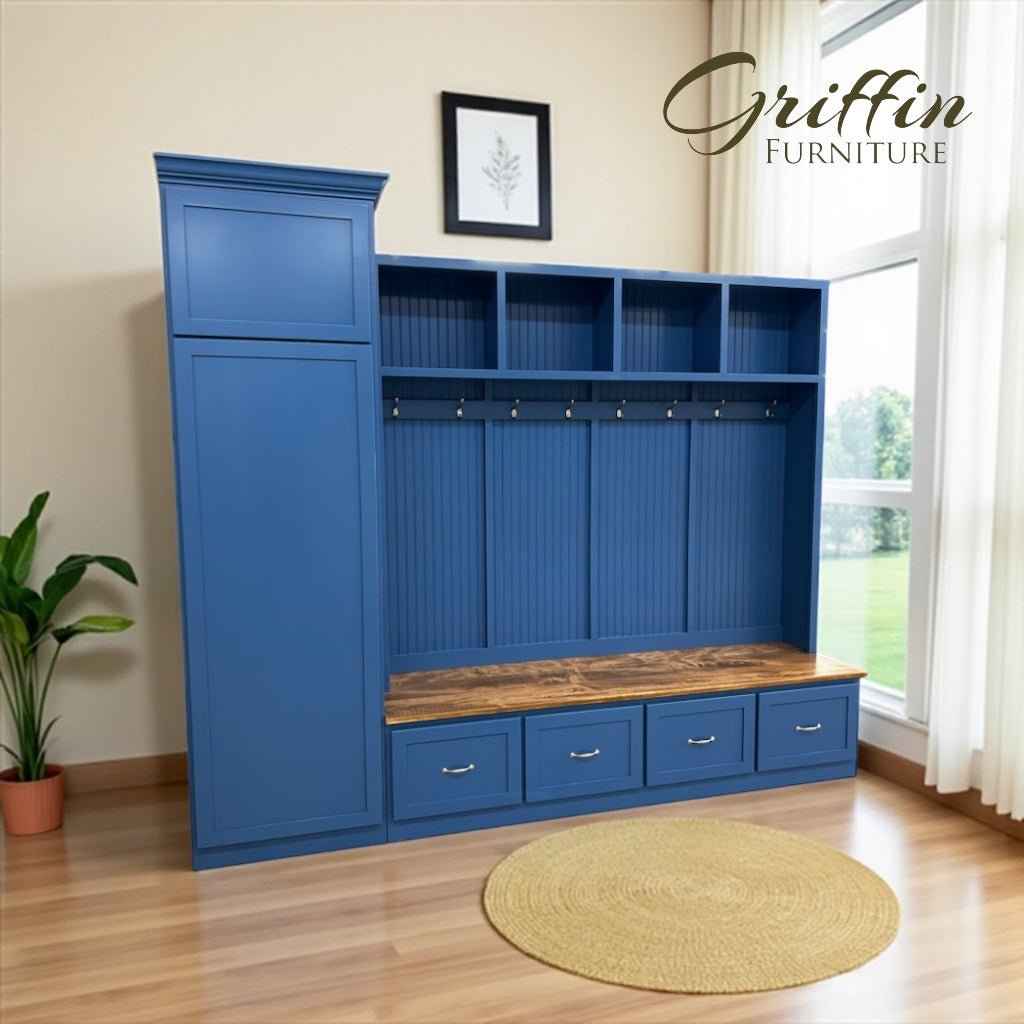 Holbrook 4-Section Mudroom Locker with Bench, Cubbies & Coat Hooks | Handcrafted Wood Hall Tree