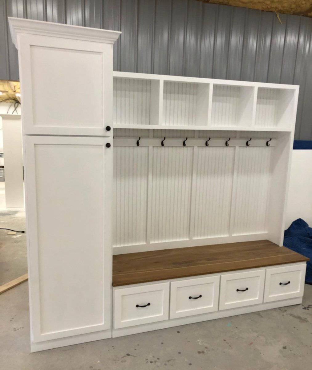 Holbrook Standing Coat Rack | Entryway Shoe Storage Bench | Hall Tree | Shoe Storage | Mudroom Locker (4-section).