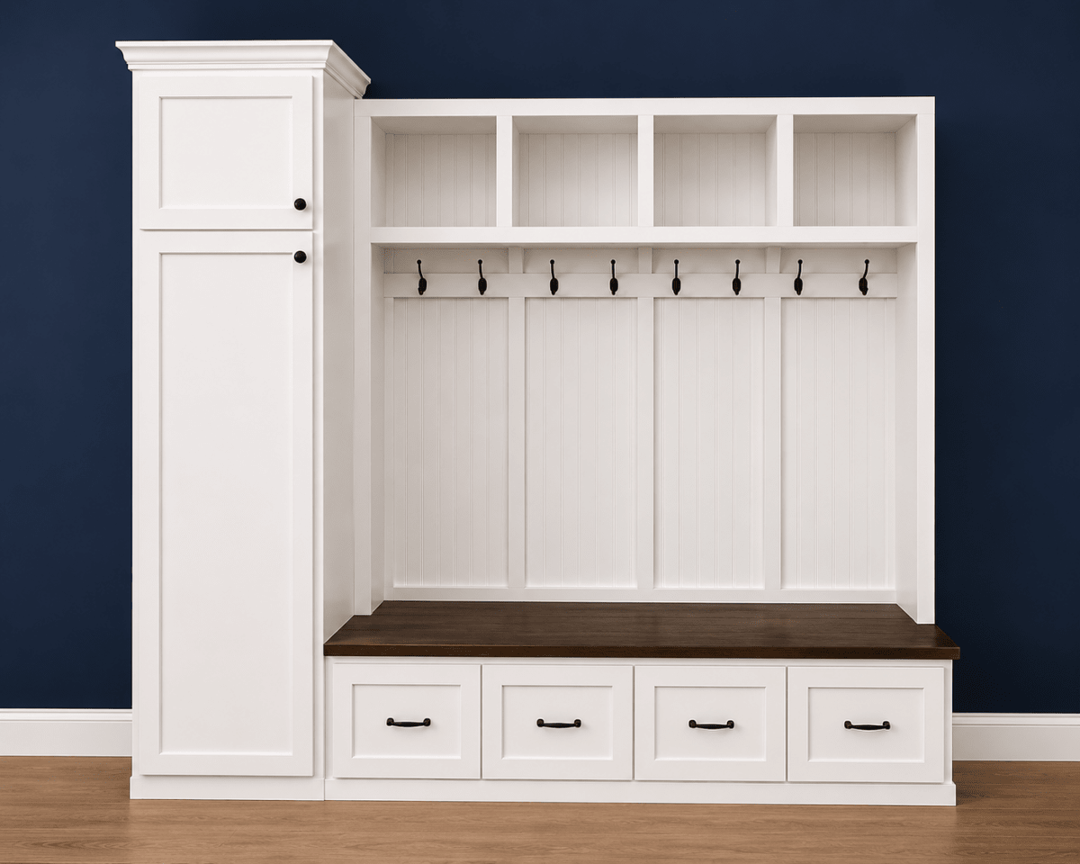 Holbrook Standing Coat Rack | Entryway Shoe Storage Bench | Hall Tree | Shoe Storage | Mudroom Locker (4-section)
