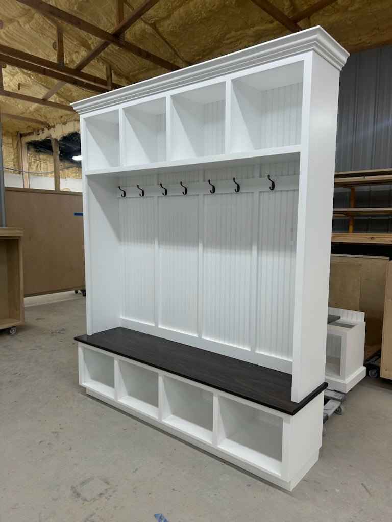 Houston Hall Tree with Bench, Shoe Cubbies & Coat Hooks | Handcrafted Wood Mudroom Entryway Furniture
