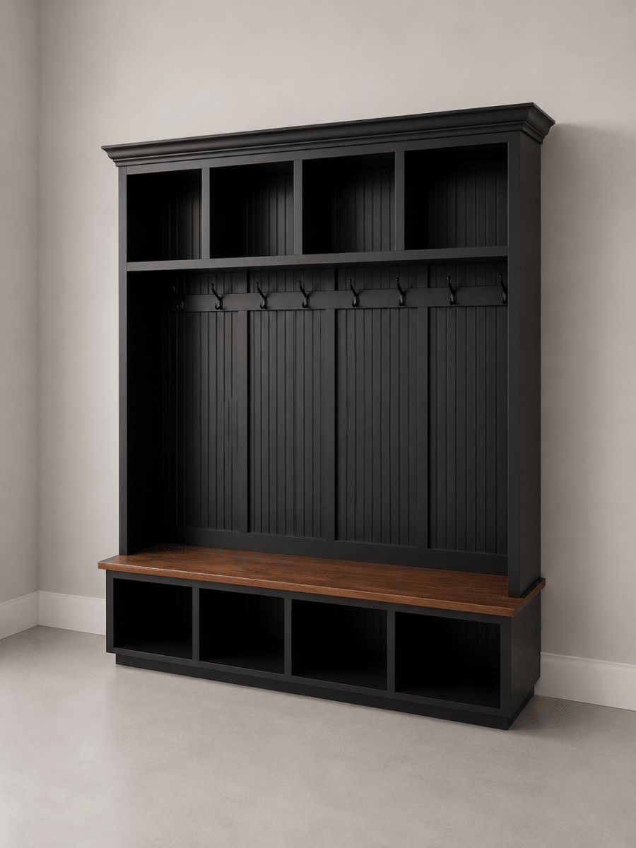 Houston Hall Tree with Bench and Shoe Storage | Wood Mudroom Organizer | Entryway Coat Rack with Cubbies 4-section