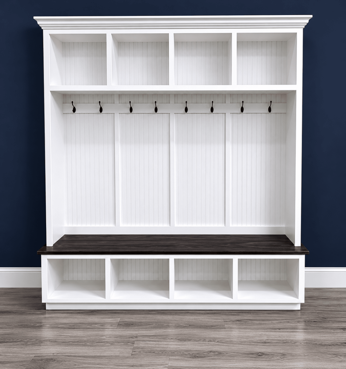 Houston Hall Tree with Bench and Shoe Storage | Wood Mudroom Organizer | Entryway Coat Rack with Cubbies 4-section