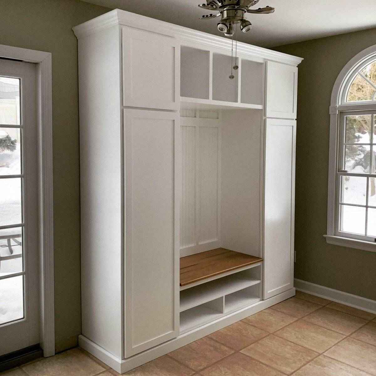 Illinois Entryway Bench with Shelves, Coat Hooks & Shoe Storage | Handcrafted Wood Mudroom Hall Tree