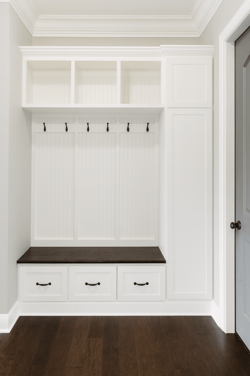 Indiana Entryway Bench with Storage | 3-Section Mudroom Organizer | Solid Wood Front Door Hall Tree Seat