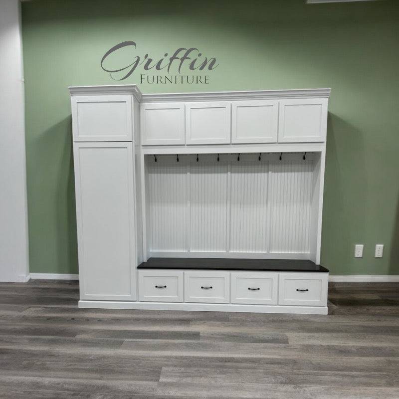 Jacksonville Coat Rack with Bench | Entryway Hall Tree | Standing Mudroom Organizer with Storage | Solid Wood Furniture (4-section)