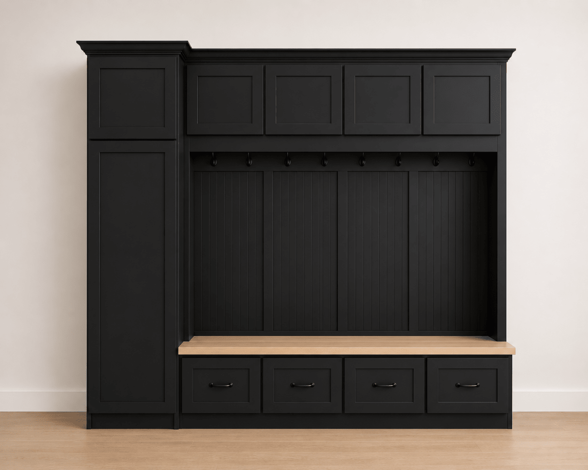 Jacksonville Coat Rack with Bench | Entryway Hall Tree | Standing Mudroom Organizer with Storage | Wood Furniture (4-section)