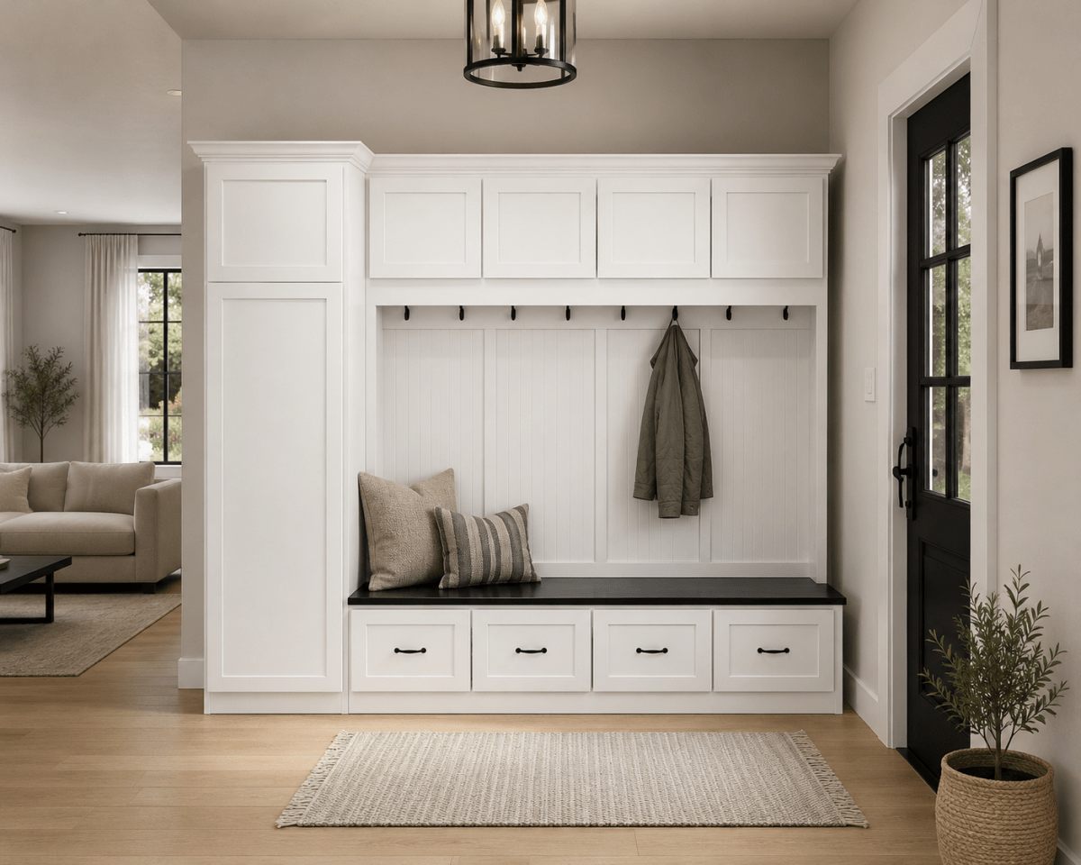 Jacksonville Coat Rack with Bench | Entryway Hall Tree | Standing Mudroom Organizer with Storage | Wood Furniture (4-section)