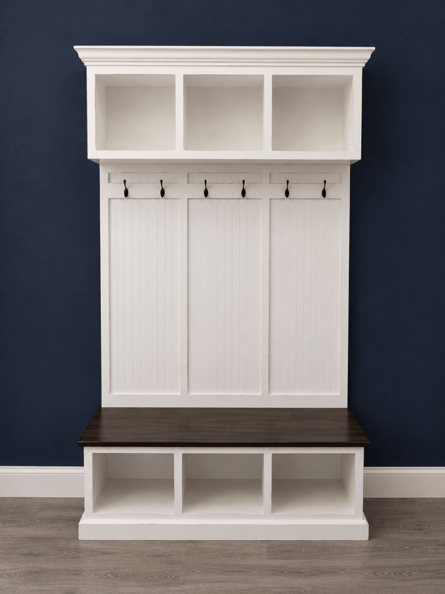 Long Island Shoe Bench – Stylish Entryway Storage & Seating | Custom Wood Bench for Mudrooms & Hallways (3-section)