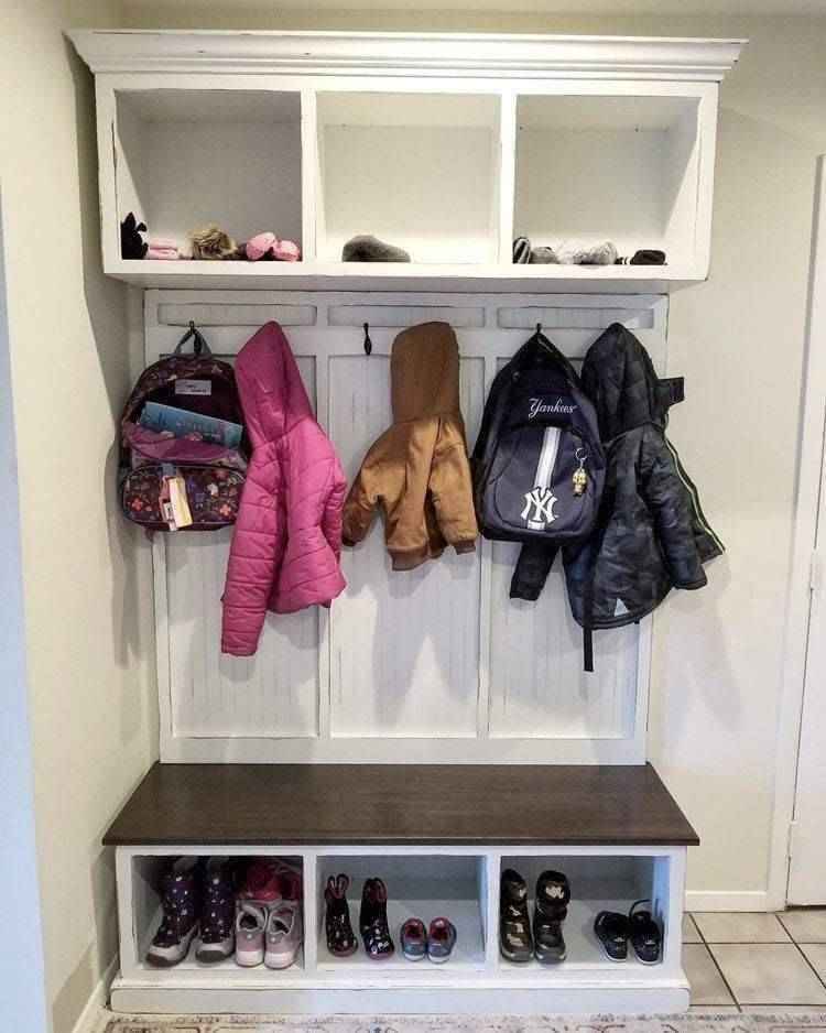 Long Island 3-Section Entryway Bench with Shoe Storage & Coat Hooks | Custom Wood Mudroom Hall Tree