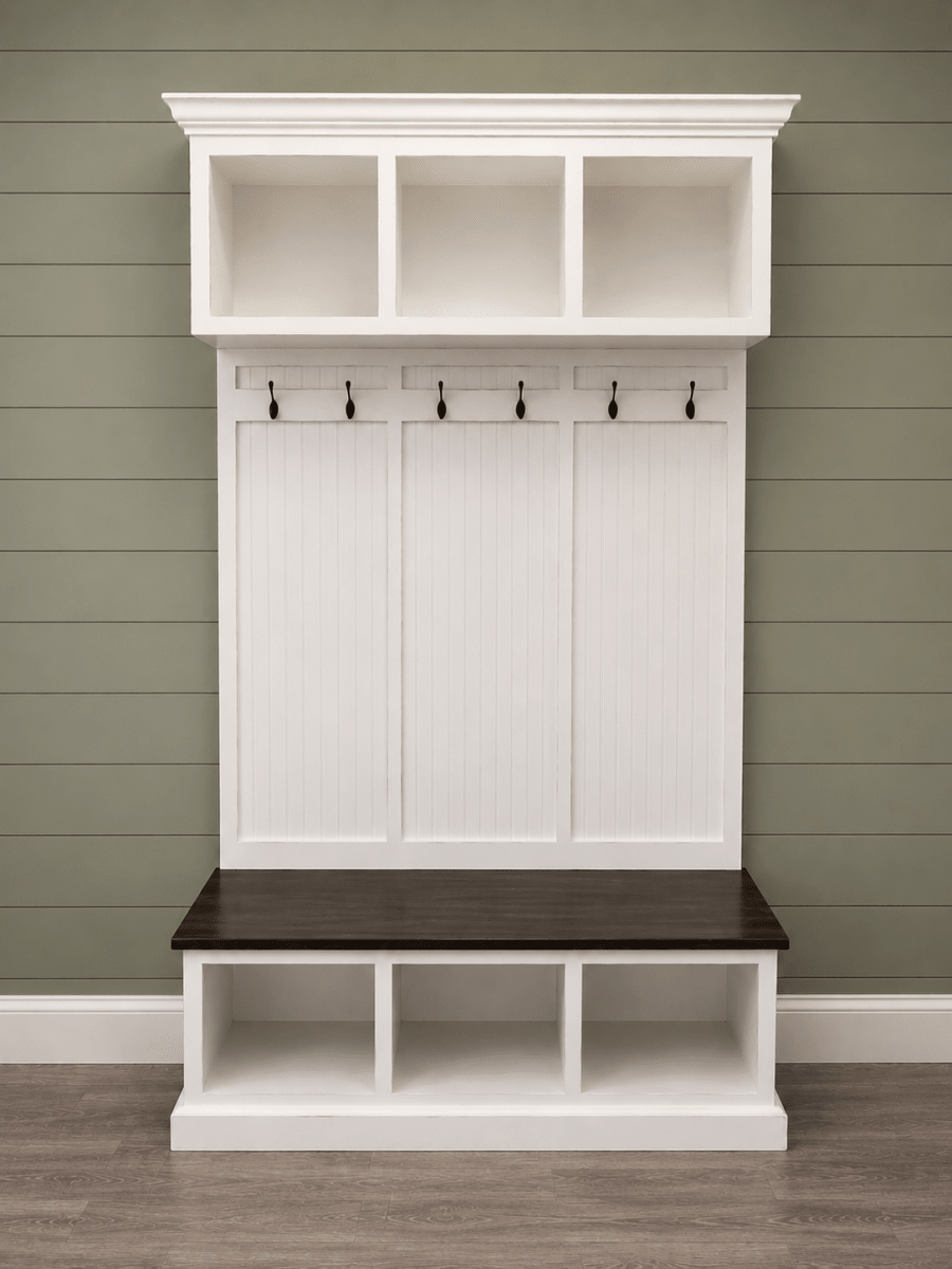 Long Island Shoe Bench – Stylish Entryway Storage & Seating | Custom Wood Bench for Mudrooms & Hallways (3-section)