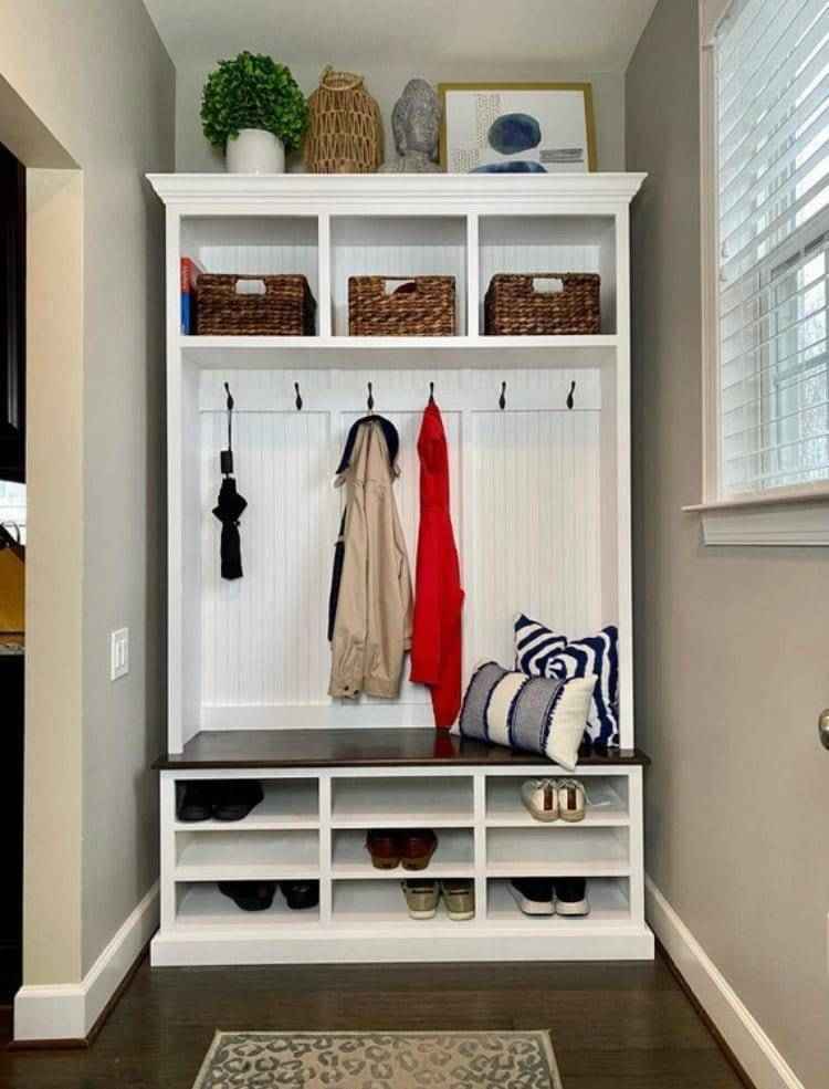 Louisiana 3-Section Mudroom Bench with Shoe Cubbies & Coat Hooks | Handcrafted Wood Hall Tree