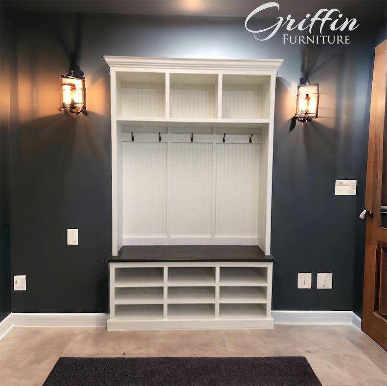 Louisiana 3-Section Mudroom Bench – Custom Entryway Storage with Cubbies & Hooks | Built-In Hall Tree Organizer
