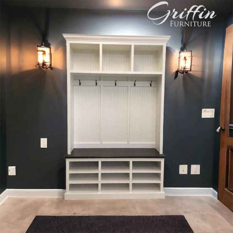 Louisiana 3-Section Mudroom Bench with Shoe Cubbies & Coat Hooks | Handcrafted Wood Hall Tree