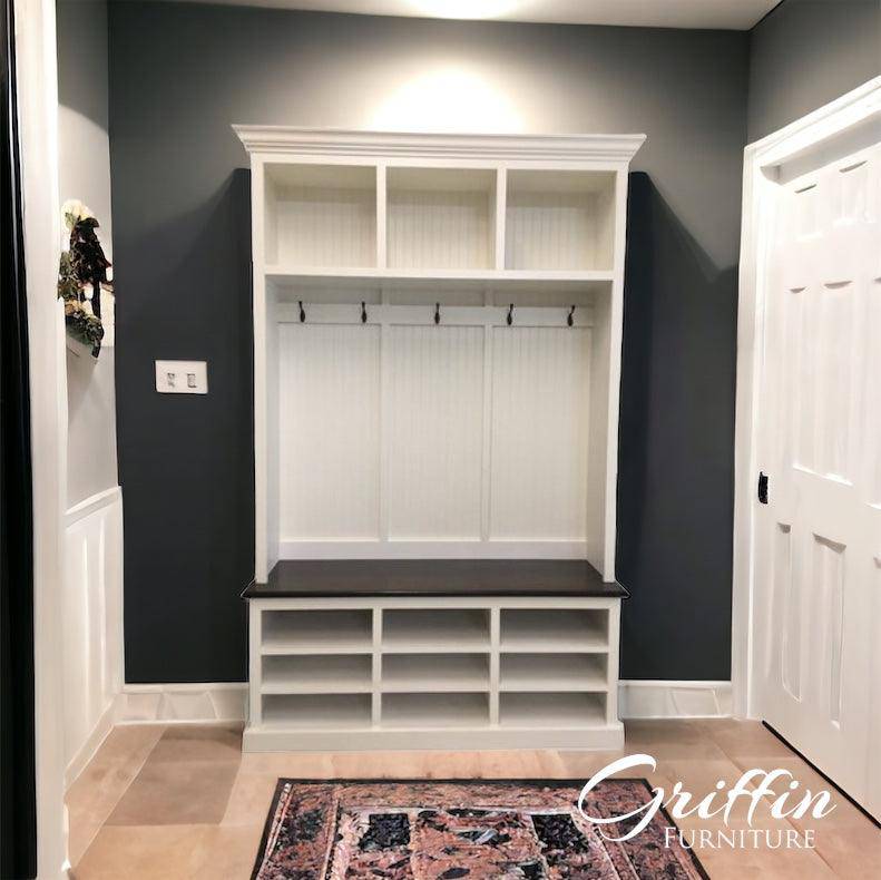 Louisiana 3-Section Mudroom Bench – Custom Entryway Storage with Cubbies & Hooks | Built-In Hall Tree Organizer