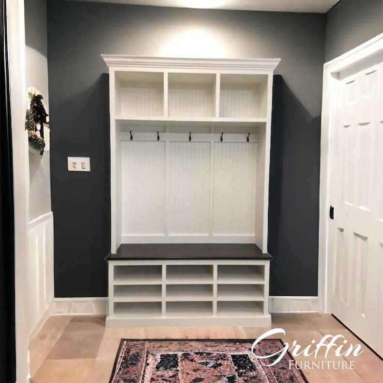 Louisiana 3-Section Mudroom Bench with Shoe Cubbies & Coat Hooks | Handcrafted Wood Hall Tree