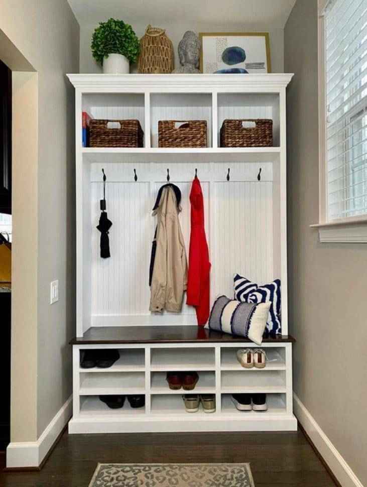 Louisiana 3-Section Mudroom Bench with Shoe Cubbies & Coat Hooks | Handcrafted Wood Hall Tree